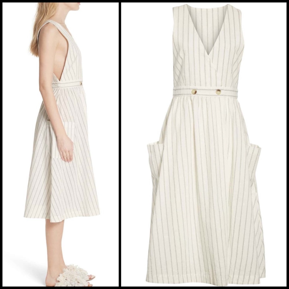 Free People Wrap Pinstripe Cotton Midi Dress - Picture 4 of 14